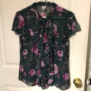 Converse One Star Floral Sheer Button-Up Blouse